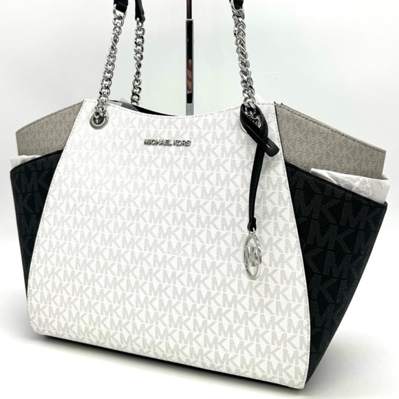 Michael Kors Large Jet Set Travel Chain Shoulder Bag Optic White Multi - Picture 1 of 11